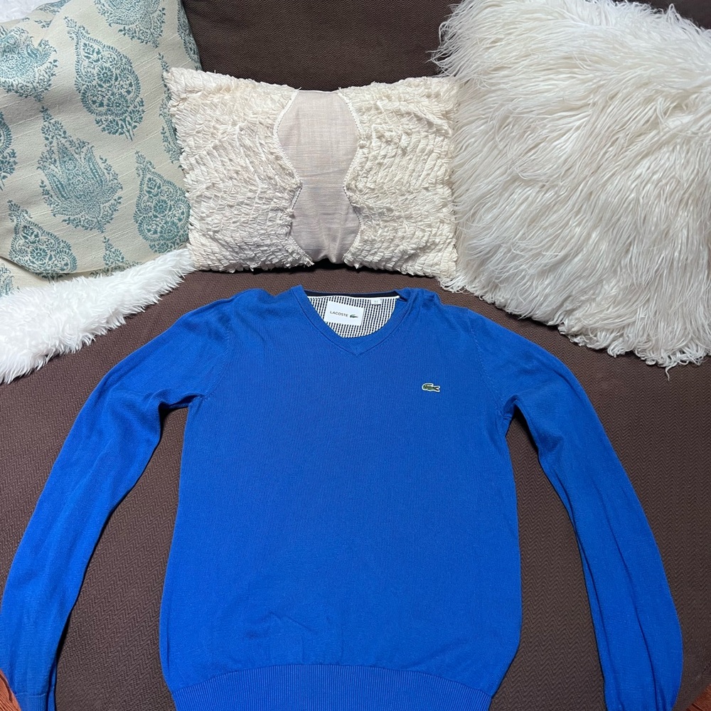 Lacoste V-Neck Sweater in Bold Blue